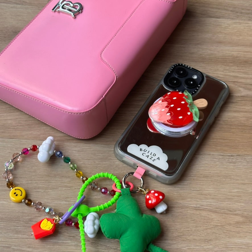 Pop Grippy de "Very Berry" para celular, diseño de bayas rojas y verdes, accesorio móvil, agarre expandible para teléfono.