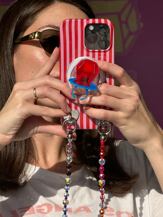 Soporte PopSocket de cerezas con brillo, agarre para celular, accesorio de teléfono móvil, grip magnético para smartphone.