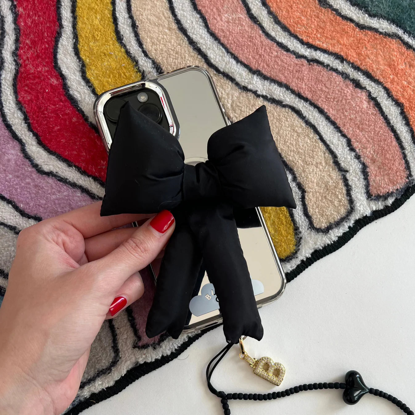 Black Handmade Puffy Bow MagSafe Pop Grippy