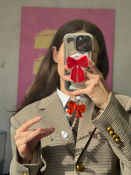 Correa para teléfono móvil con diseño de lazo rojo y cielo, accesorio de moda para celular, sujetador de muñeca elegante.