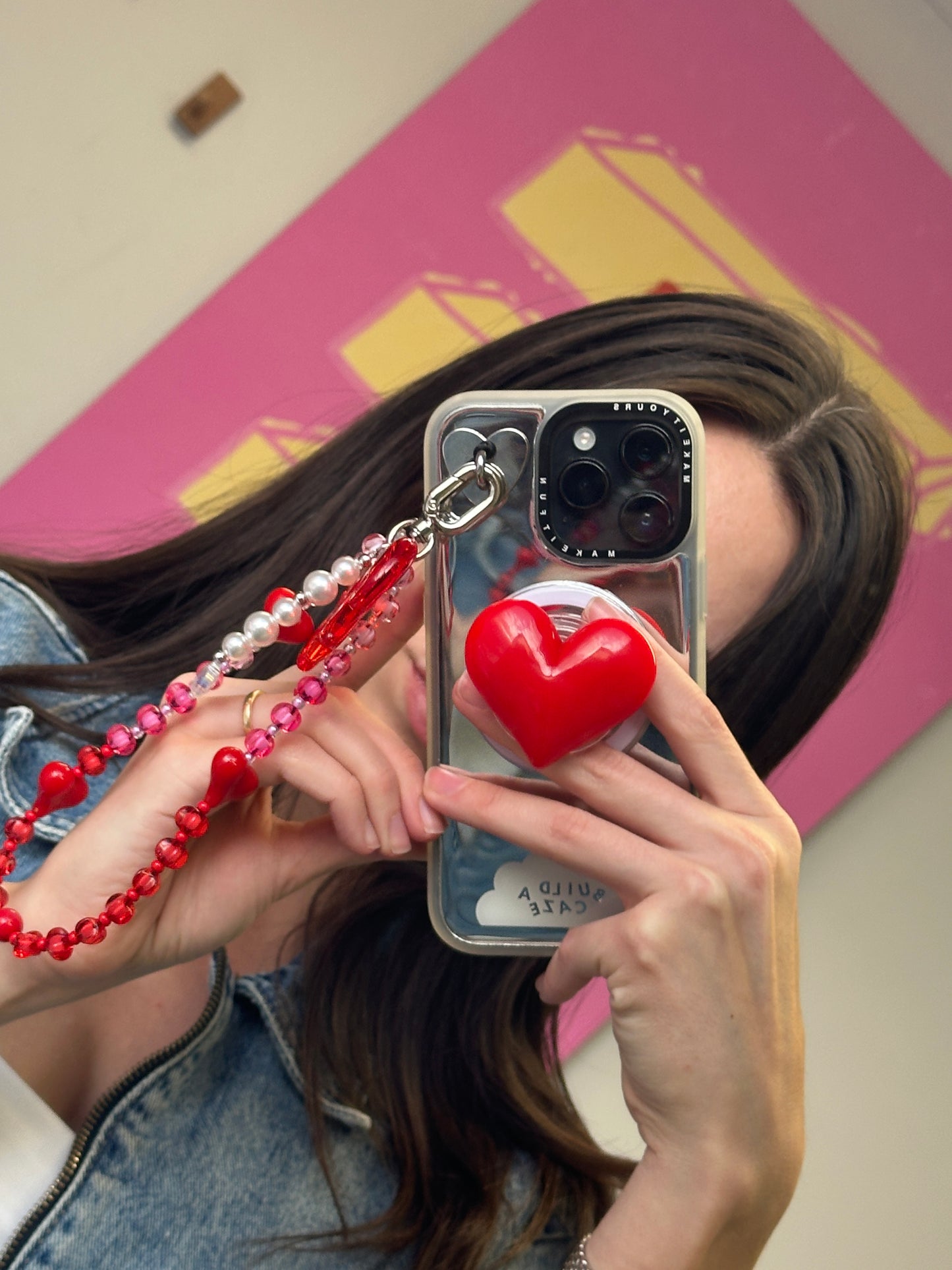 Pop Grippy rojo en forma de corazón, soporte para celular, accesorio móvil, agarre de teléfono, PopSocket.