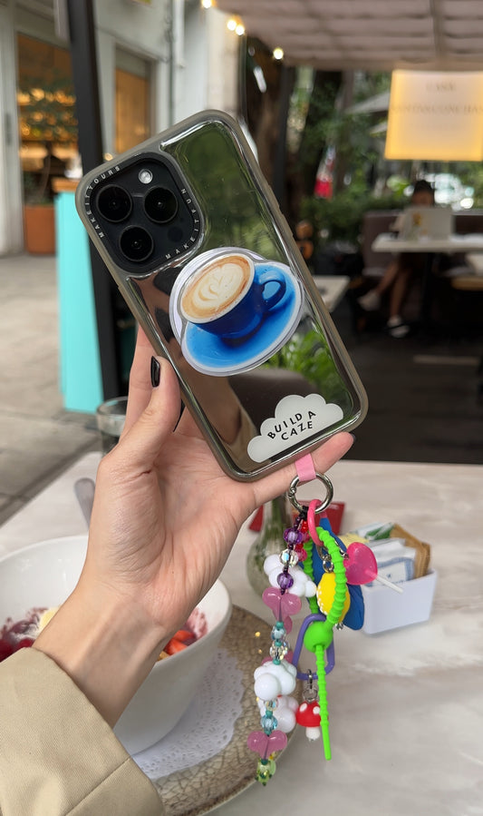 Pop Grippy de taza de café latte con espuma en forma de corazón, agarre para celular, accesorio móvil, soporte pop MagSafe.