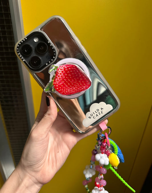Pop Grippy clásico de fresa, soporte expandible para celular, agarre seguro para teléfono móvil.