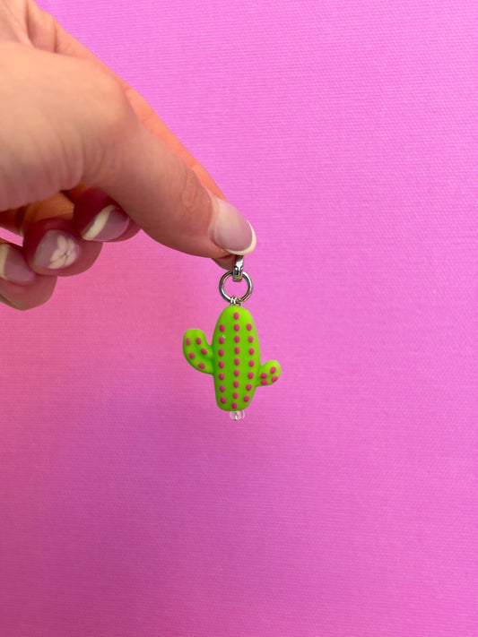 Charm de cactus verde para celular, dije de accesorio para teléfono móvil.