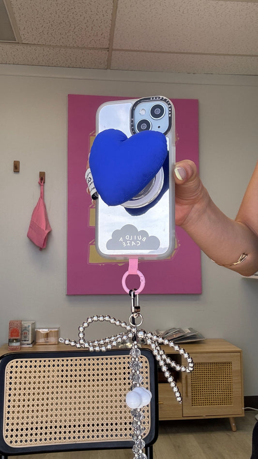 Pop Grippy corazón inflable, Pop Socket con forma de corazón acolchado, accesorio de agarre seguro para celular, soporte móvil expandible.