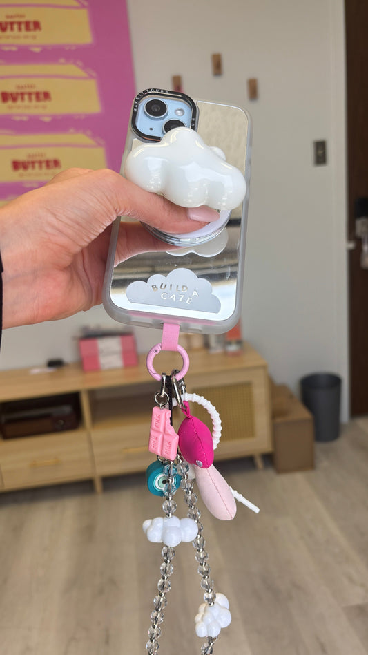 Charm para celular con diseño de fresa y chocolate, accesorio de teléfono kawaii.