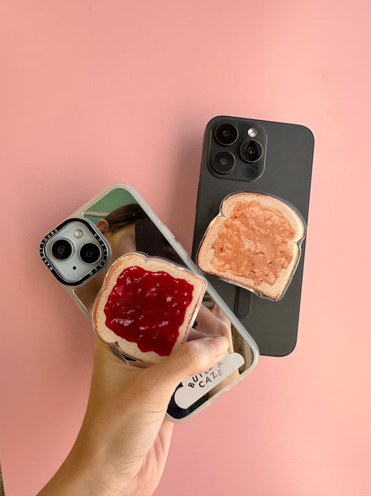 Pop socket de tostada con mantequilla de cacahuete, sujetador para celular con diseño de comida, grip MagSafe, accesorio móvil divertido.