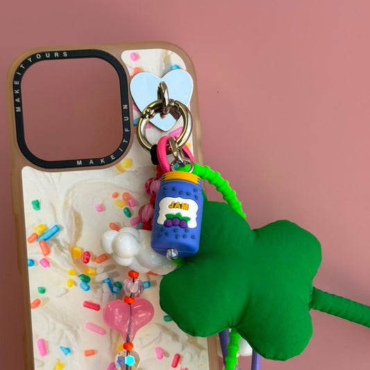 Dije para celular bote mermelada azul se engancha al case accesorios coloridos Build A Caze
