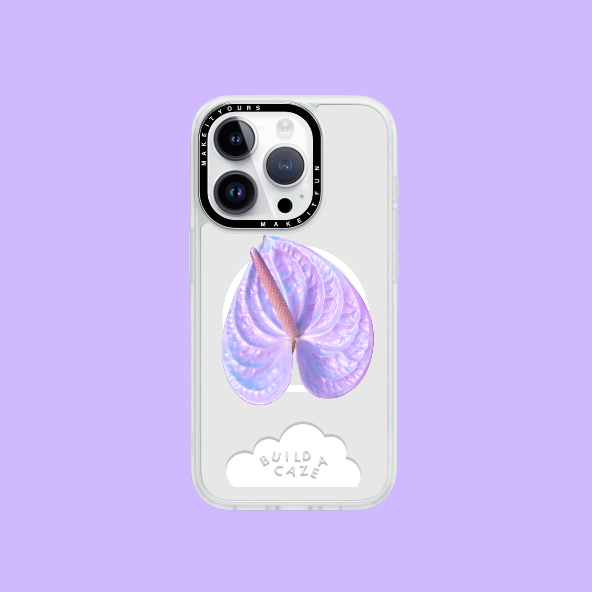Flor de anturio morado Pop Grippy vista frontal sobre un fondo blanco - Build A Caze