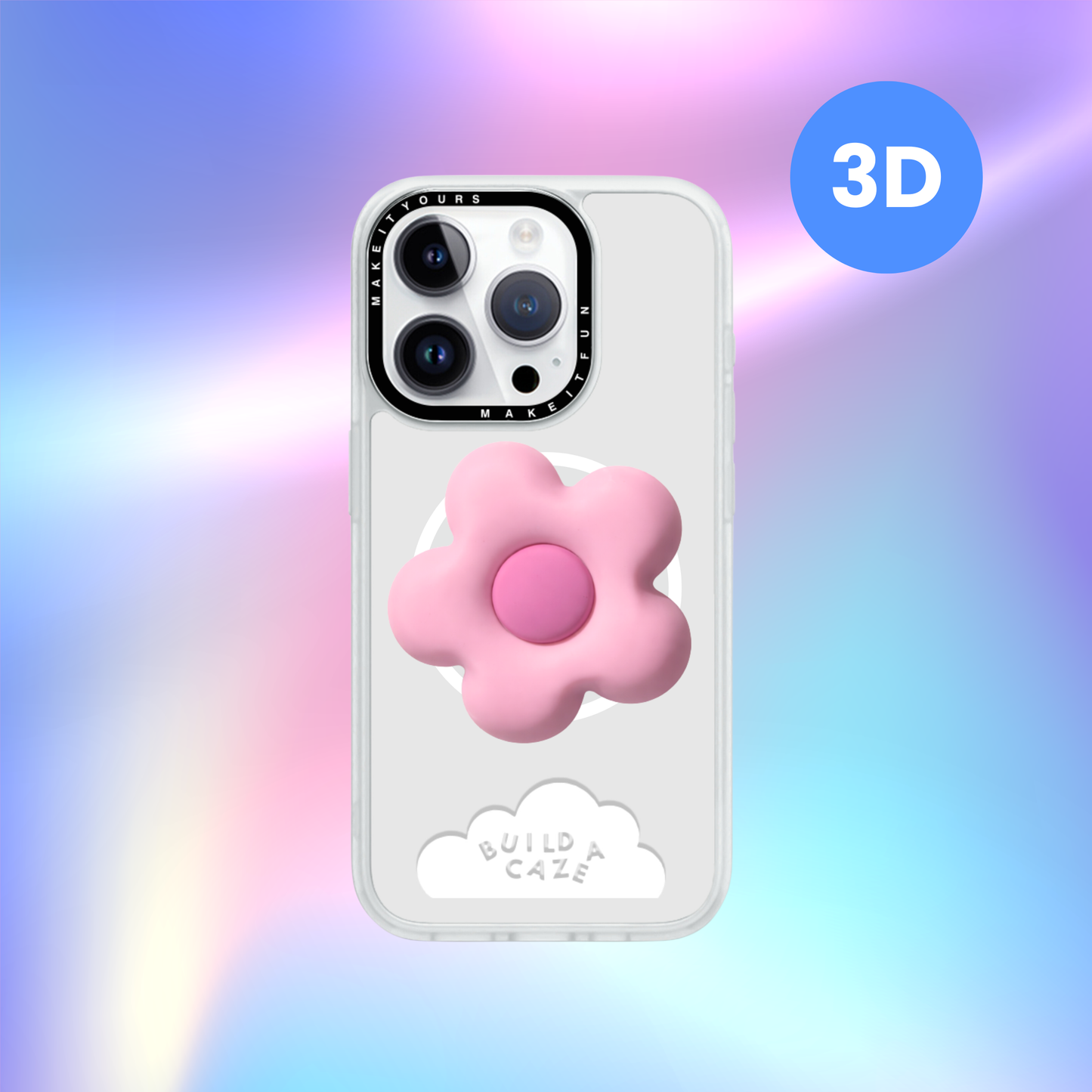 Flor rosa con textura 3D Pop Grippy vista frontal centrado sobre un fondo blanco - Build A Caze