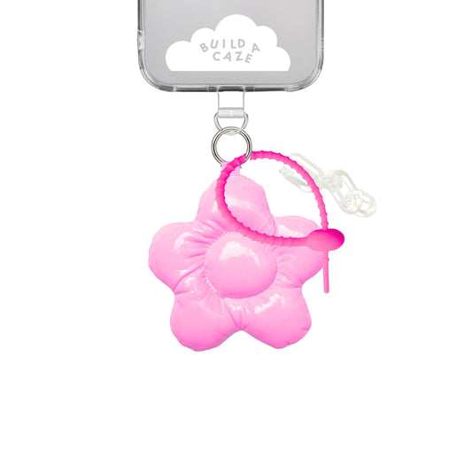 Pink Flower Power Puffy Keychain