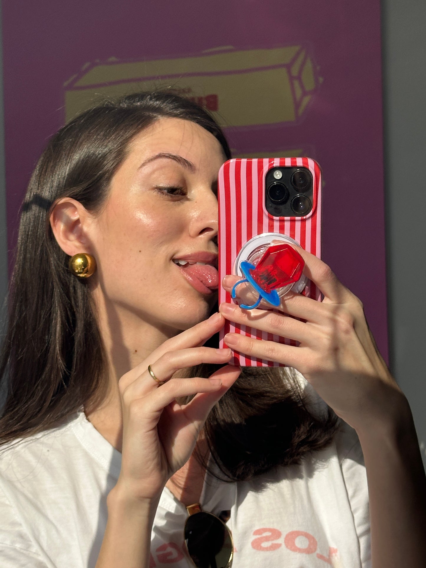 Pop Grippy de cereza brillante con diseño "bling", soporte magnético para celular, accesorio de agarre para teléfono móvil.
