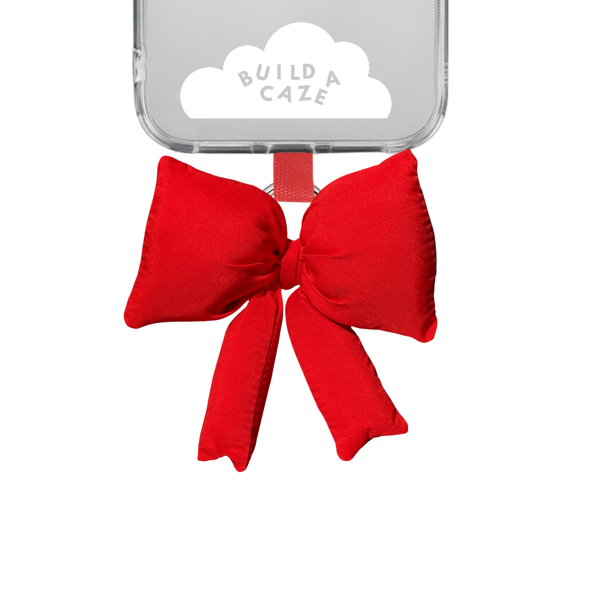 Llavero puffy de moño rojo para celular. Accesorio de moda para móvil o bolso. Charm de lazo rojo.