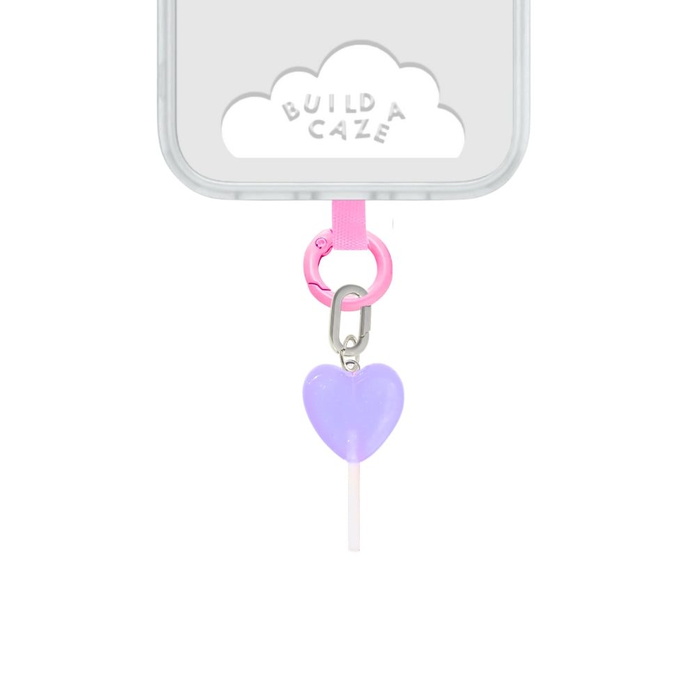 Charm para celular lila en forma de paleta de corazón, accesorio móvil, colgante dulce para teléfono, charmie.