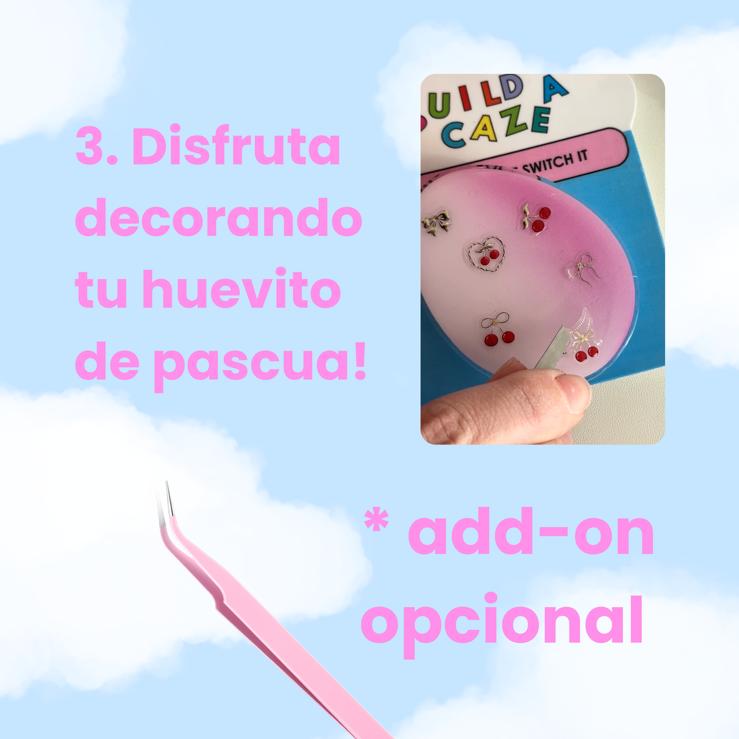 Sujetador PopSocket de huevo de Pascua color rosa decorado con stickers de estilo Whimsy Vibes. Accesorio de agarre seguro para teléfono móvil.