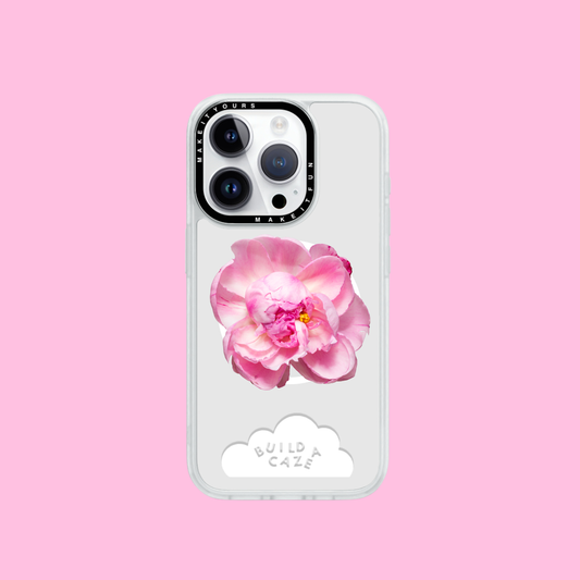Peonía rosa vibrante de gran volumen Pop Grippy vista frontal centrado sobre un fondo blanco - Build A Caze
