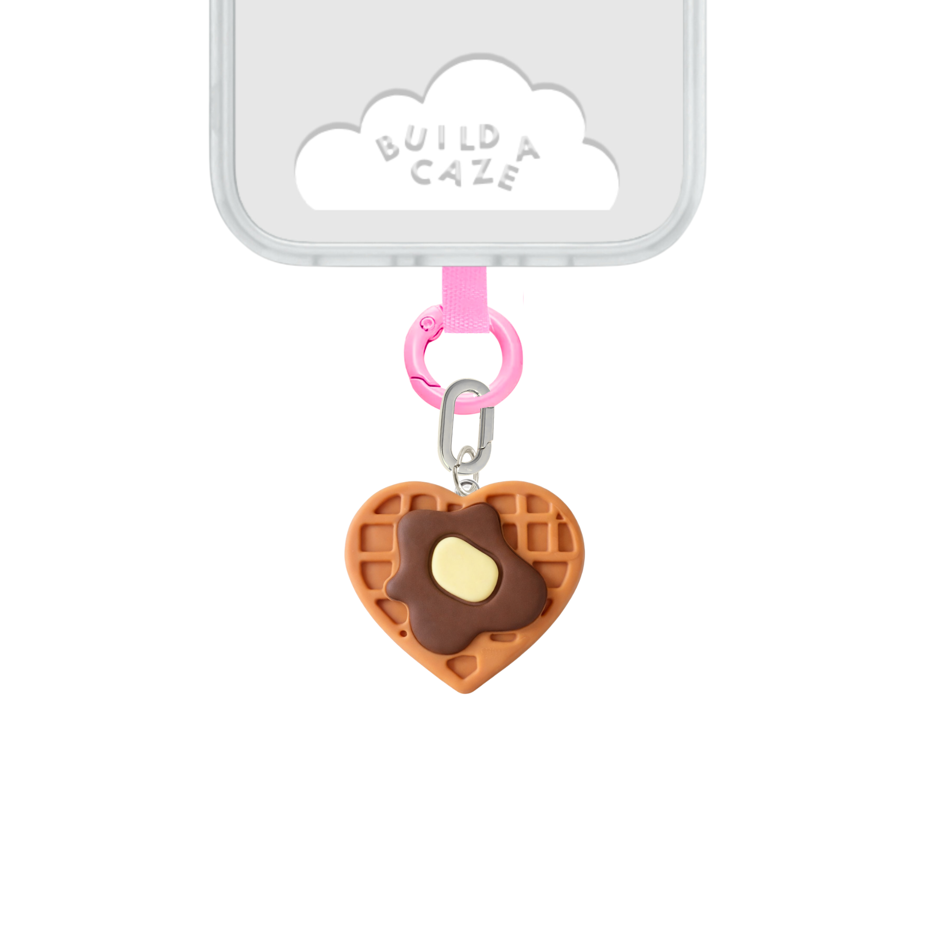 Patrón de waffle café y miel en forma de corazón Charmie colgante para celular accesorio decorativo - Build A Caze