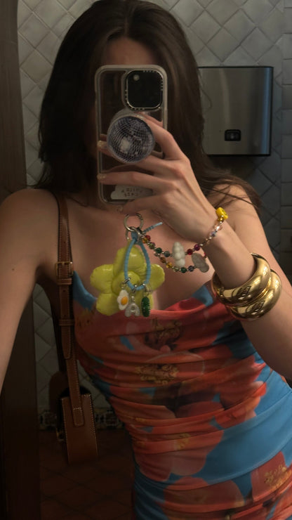 Yellow Flower Power Puffy Keychain