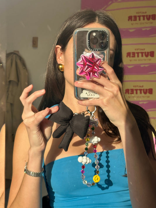 NEW Black Bow It Puffy Keychain