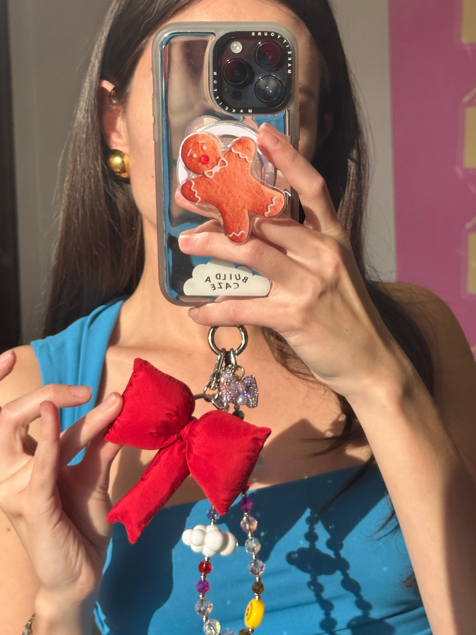 Llavero hinchado de lazo rojo, accesorio para celular, colgante decorativo, charm para móvil.