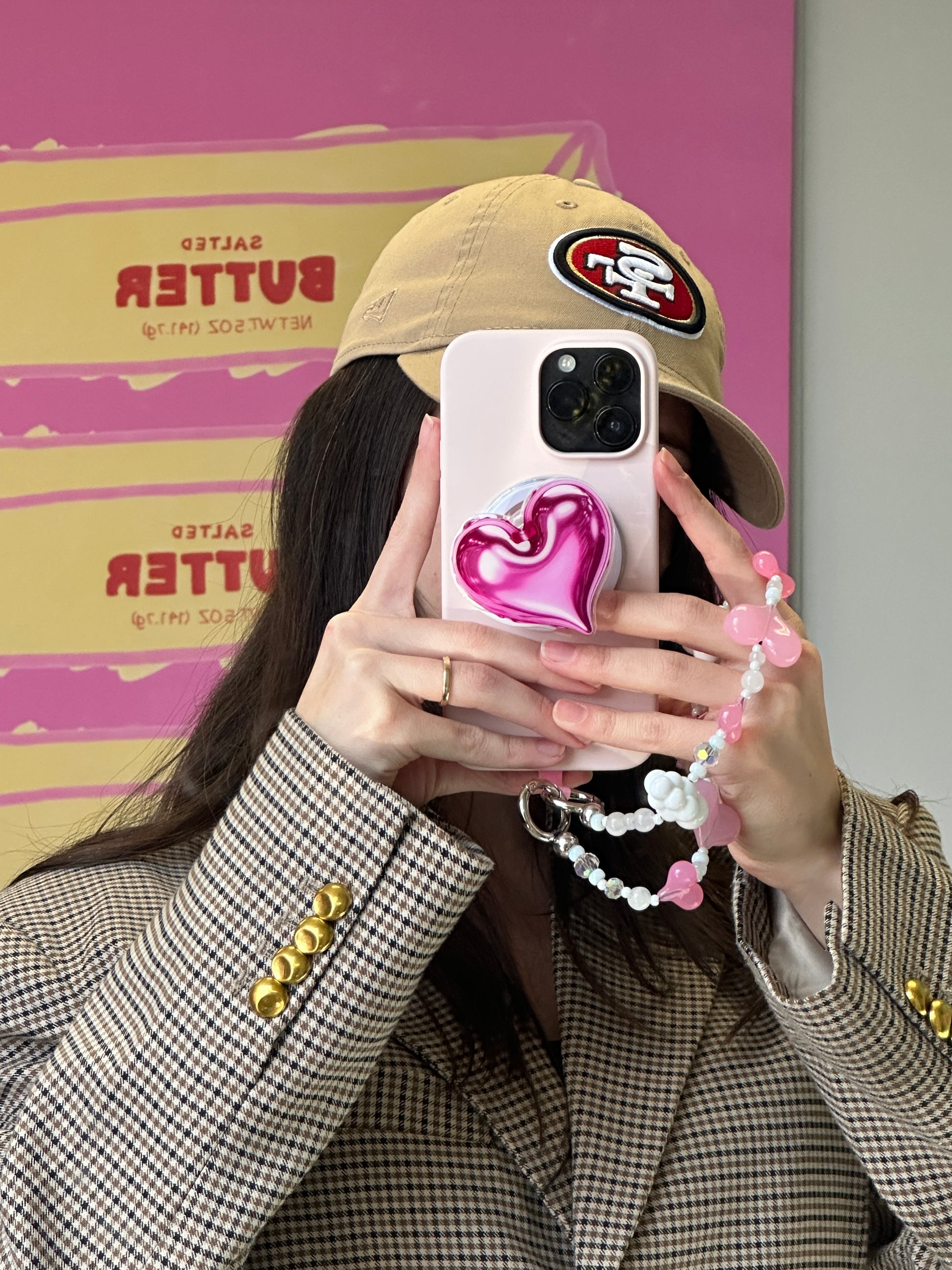 Pop Grippy de corazón rosa cromado para celular, agarre Pop Socket, accesorio MagSafe para teléfono móvil.