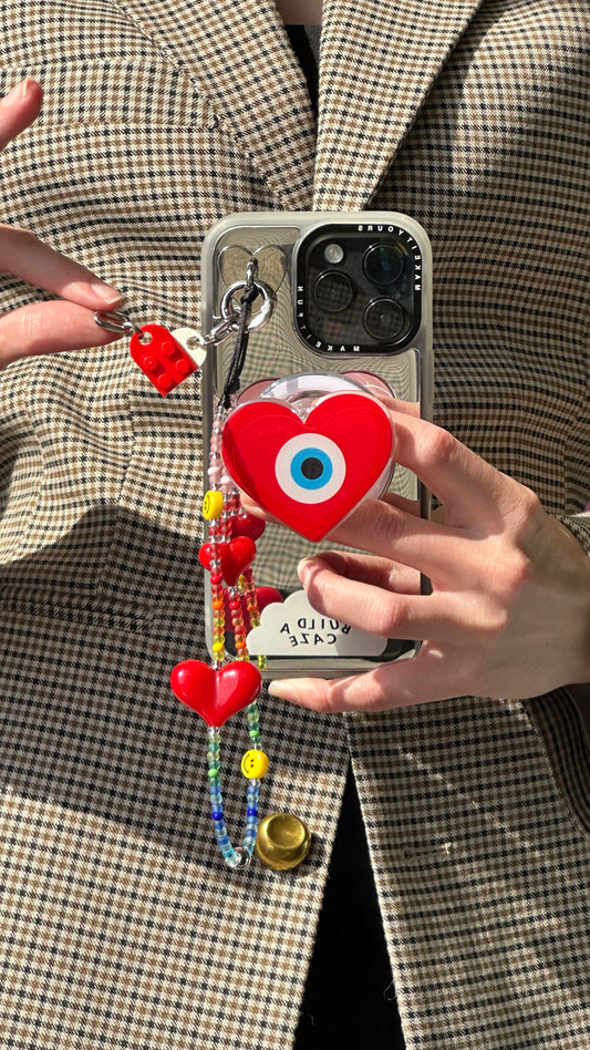 Correa de teléfono arcoíris con cuentas de caritas felices y nubes, accesorio móvil, sujetador de muñeca para celular.
