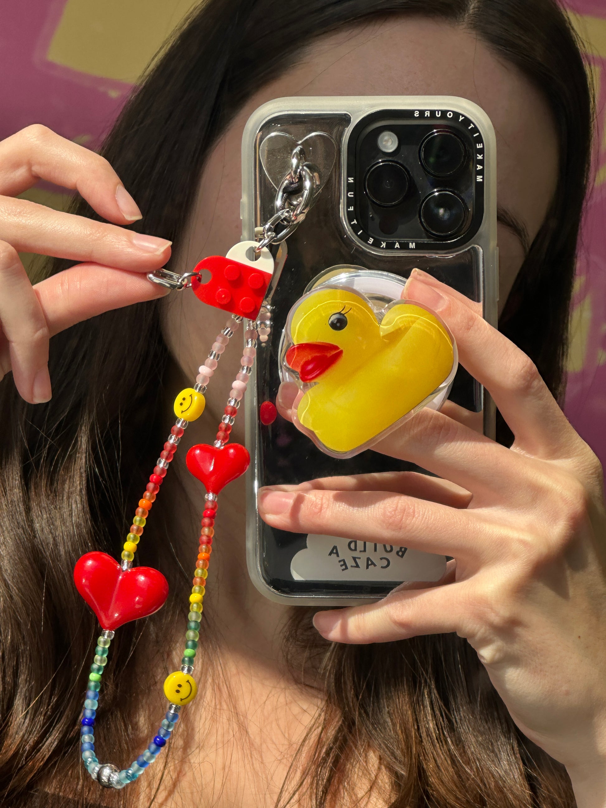 Correa de cuentas de colores con diseño de arcoíris y caritas felices para celular, accesorio móvil, sujetador de muñeca para teléfono.