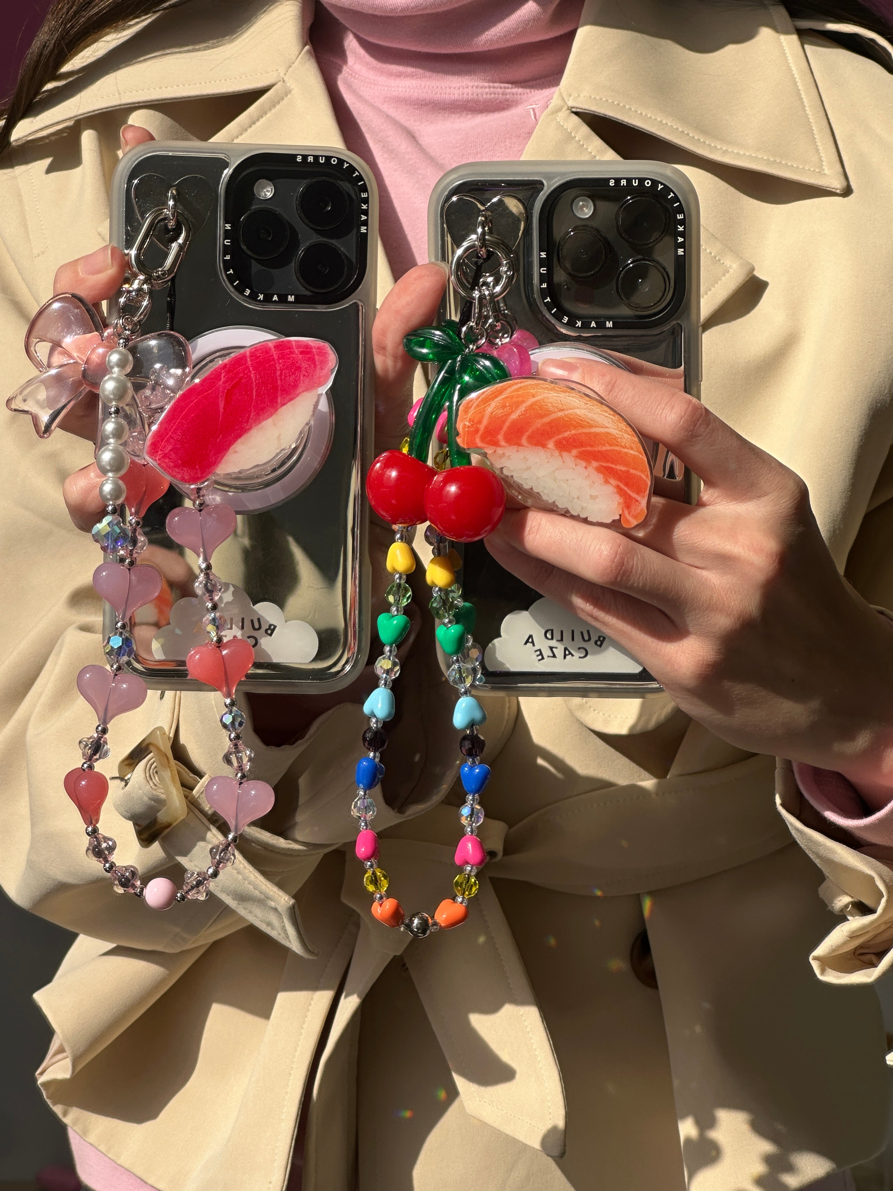 Sujetador PopSocket para celular, diseño de nigiri de sushi para dos personas. Accesorio móvil, grip divertido y único para teléfono.