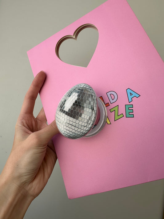 Sujetador Pop Grippy de huevo de Pascua con diseño de bola de disco y un set de stickers de conejitos para decoración, accesorio pop socket MagSafe para teléfono móvil.