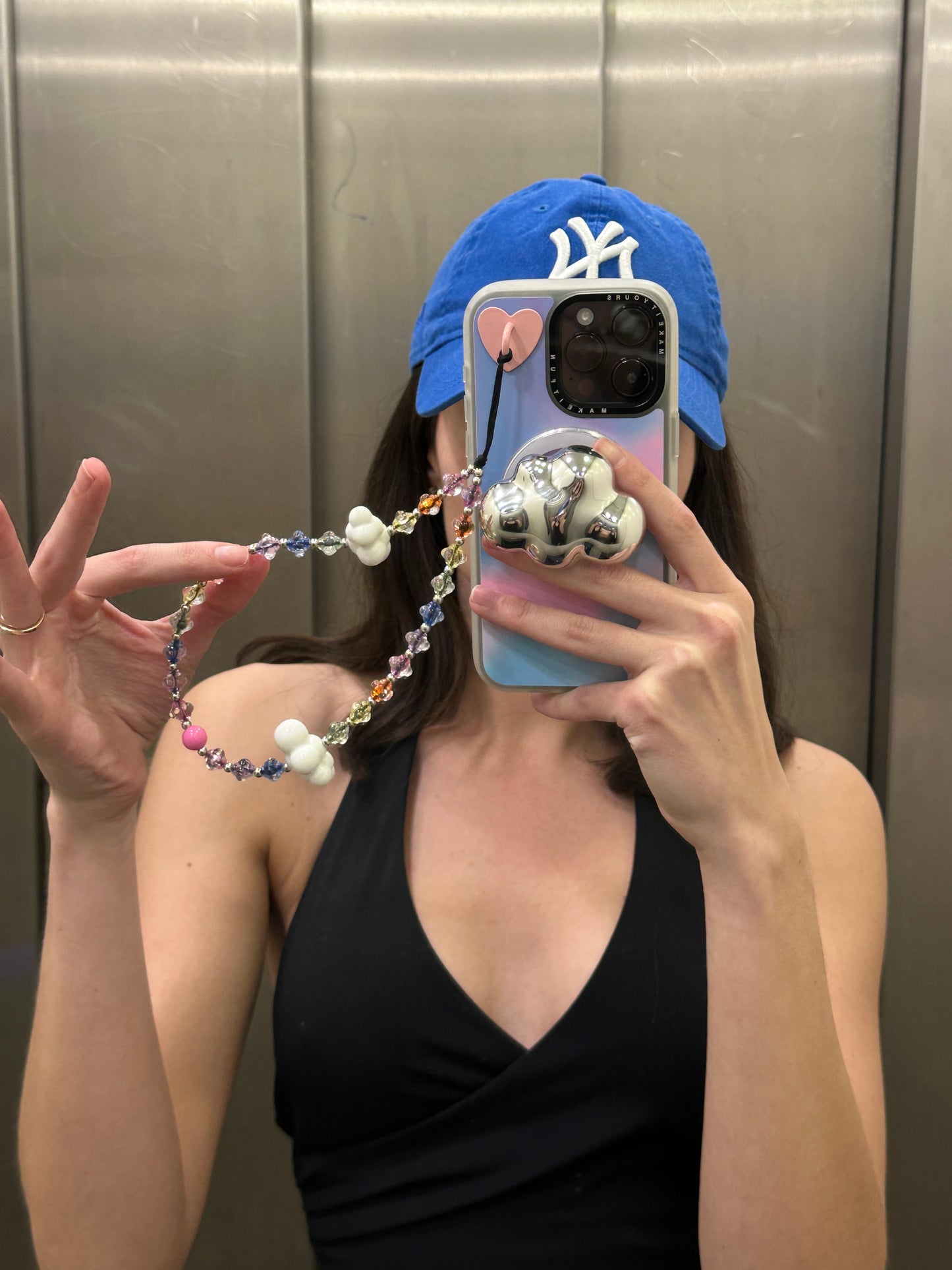 Correa de cuentas de arcoíris coloridas para teléfono, accesorio móvil, sujetador de muñeca para celular.