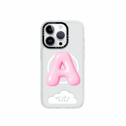 Agarre magnético para celular letra burbuja rosa compatible MagSafe inicial personalizada Build A Caze