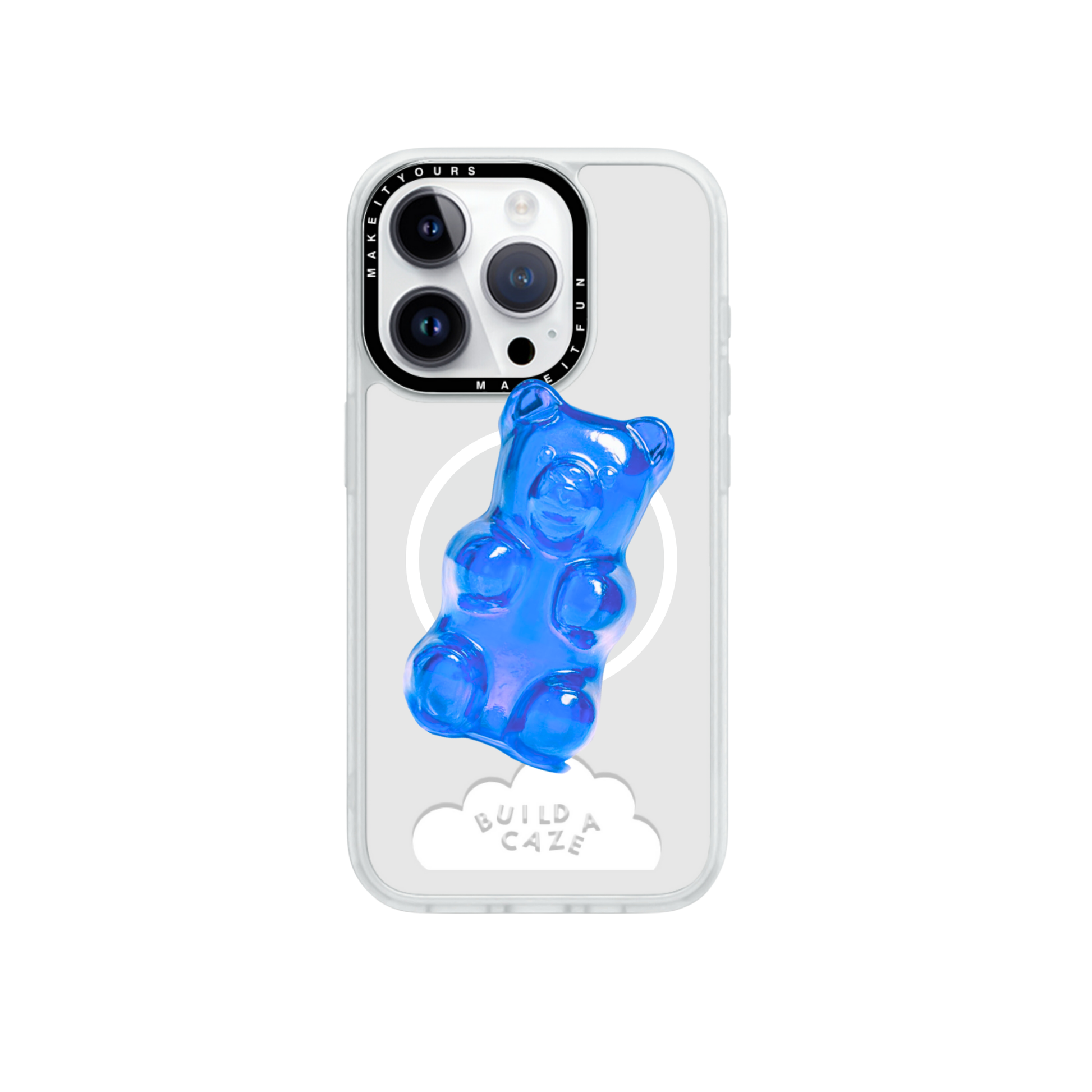 Grip para celular de osito de goma azul brillante, Pop Grippy translúcido con textura de gomita.