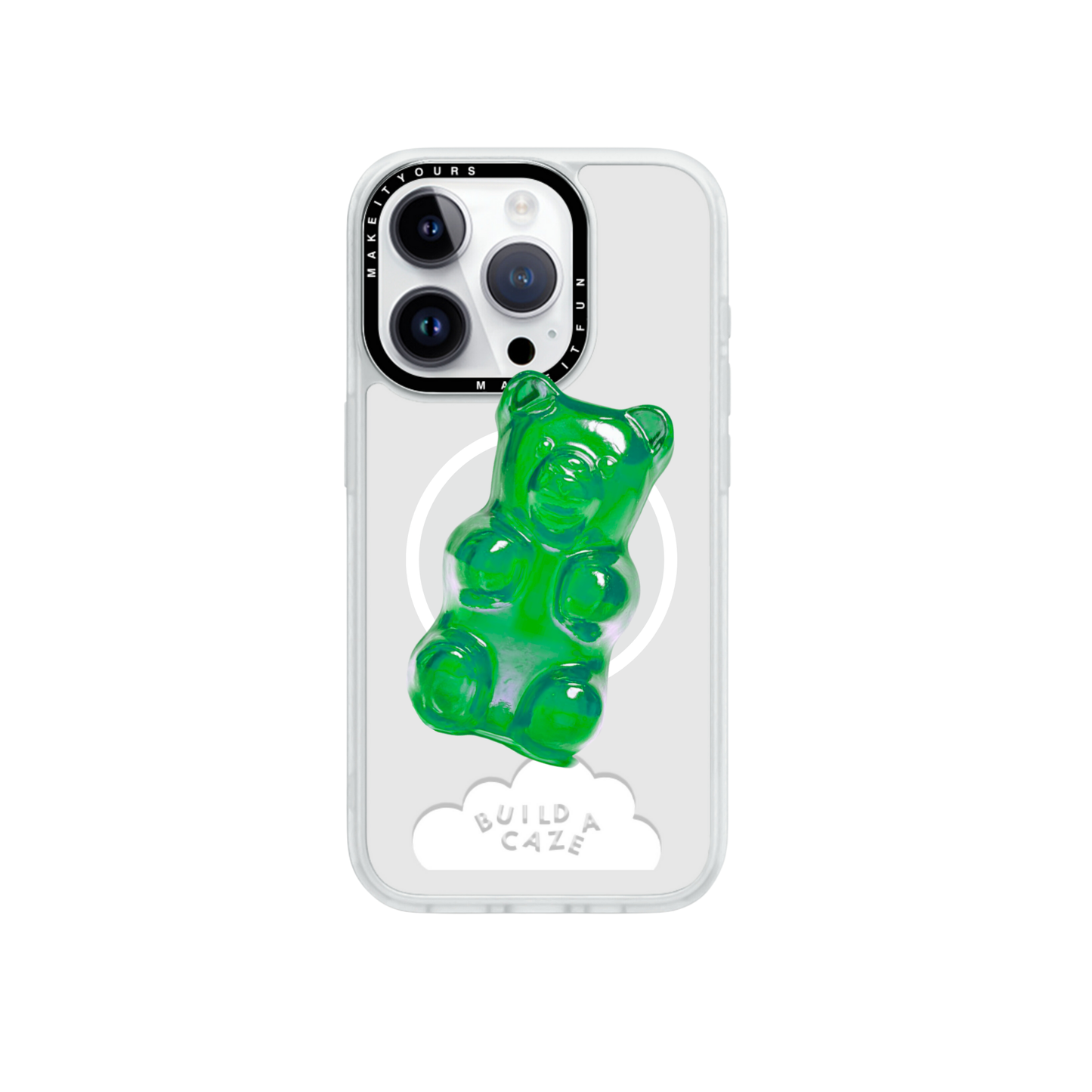 Grip para celular de osito de goma verde neón translúcido, accesorio Pop Grippy suave.