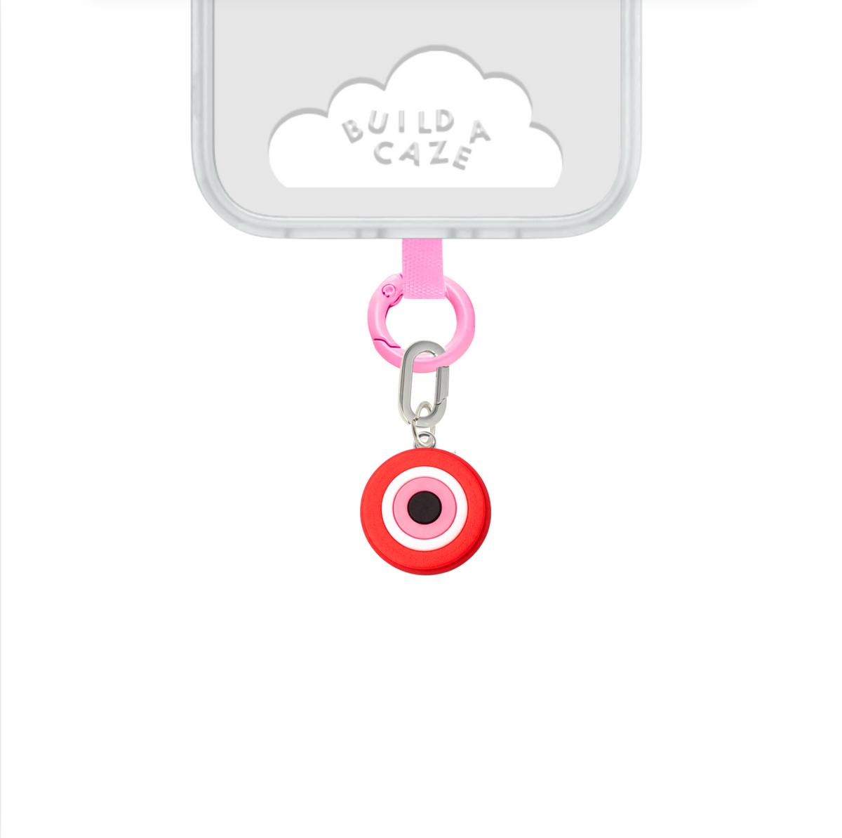 Charmie de ojo turco rojo intenso para protección y estilo. Accesorio decorativo para celular o teléfono móvil, amuleto de mal de ojo rojo.