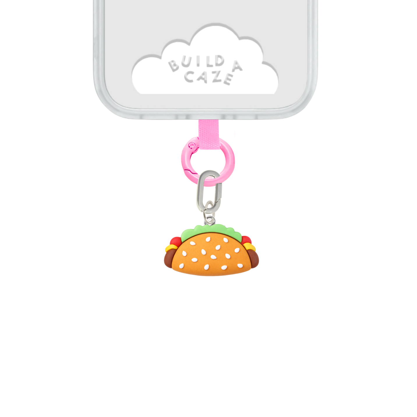 Charm para celular de taco mini con detalles de lechuga y queso, accesorio de comida mexicana.