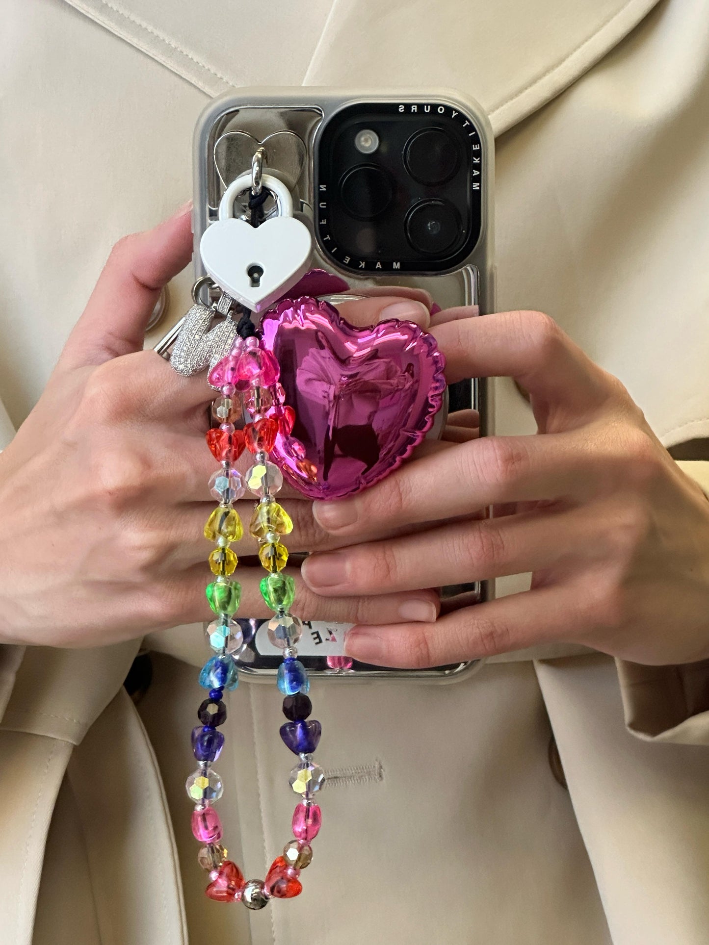 Charmie de candado y cuentas para celular, accesorio de móvil, colgante de teléfono, adorno para funda.