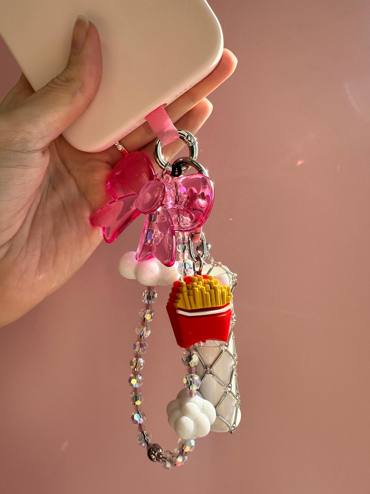 Charm de papas fritas para teléfono móvil, accesorio divertido para celular, colgante para funda, decoración para smartphone.