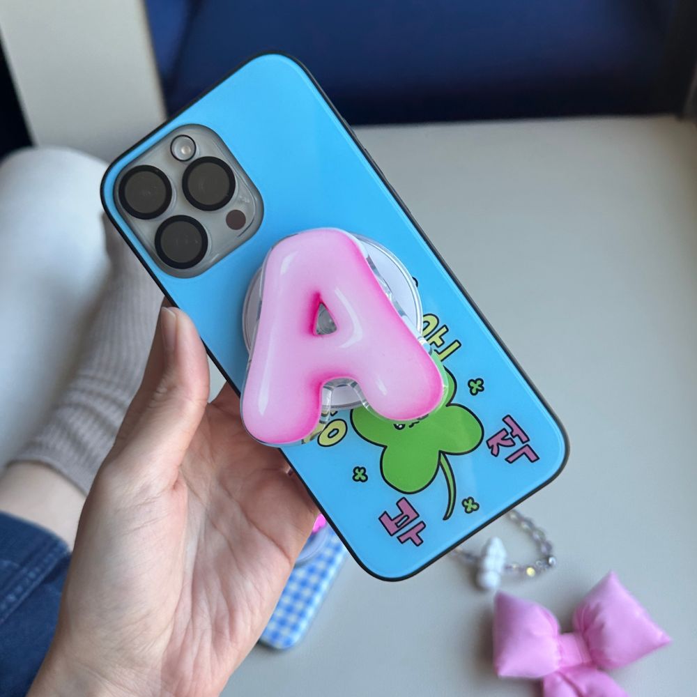 Agarre magnético para celular letra burbuja rosa funciona con cualquier case accesorios Build A Caze