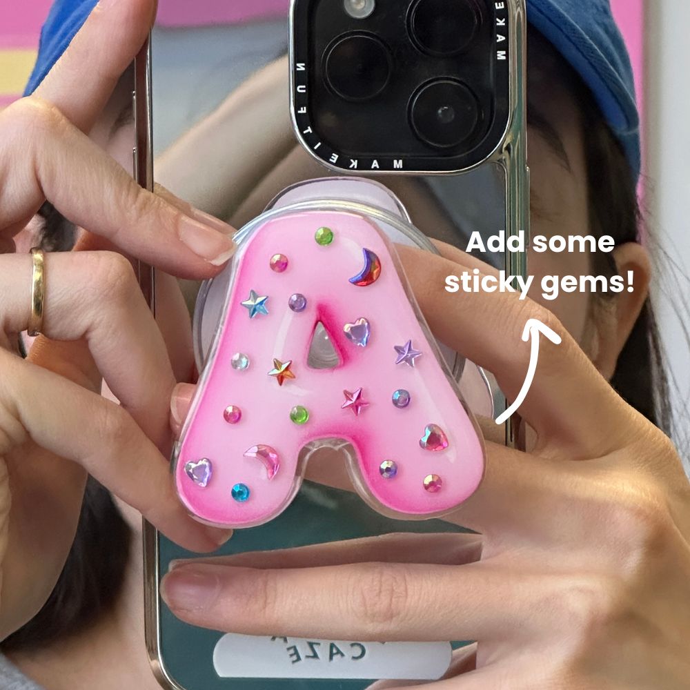 Agarre para celular inicial burbuja rosa personalizable con gemas cute Build A Caze