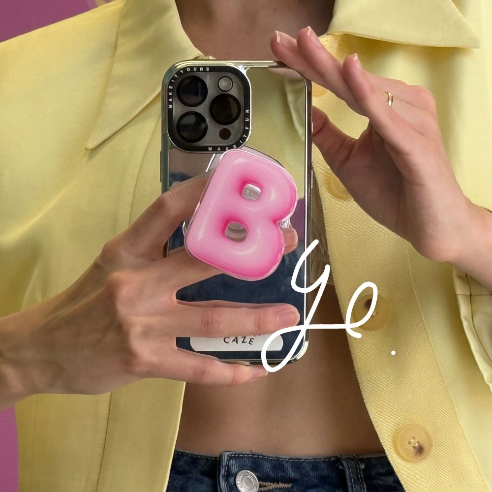 Agarre magnético para celular letra B burbuja rosa mejor agarre para mujer Build A Caze