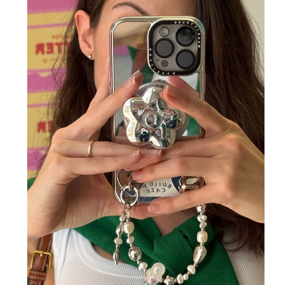 Agarre magnético para celular flor chrome 3D plateado mejor agarre para mujer Build A Caze