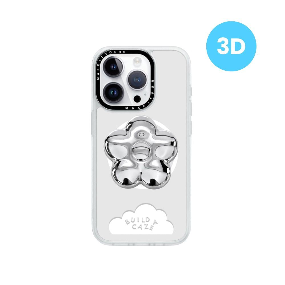 Agarre magnético para celular flor chrome 3D plateado compatible MagSafe escultural Build A Caze