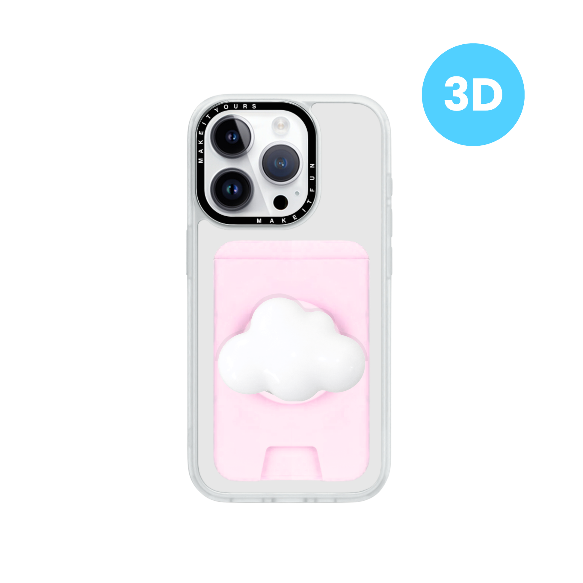 Agarre para teléfono de nube 3D acolchada compatible con MagSafe y billetera porta tarjetas magnética rosa, sujetador pop holder seguro y soporte para teléfono, accesorio para fundas Build a Caze.