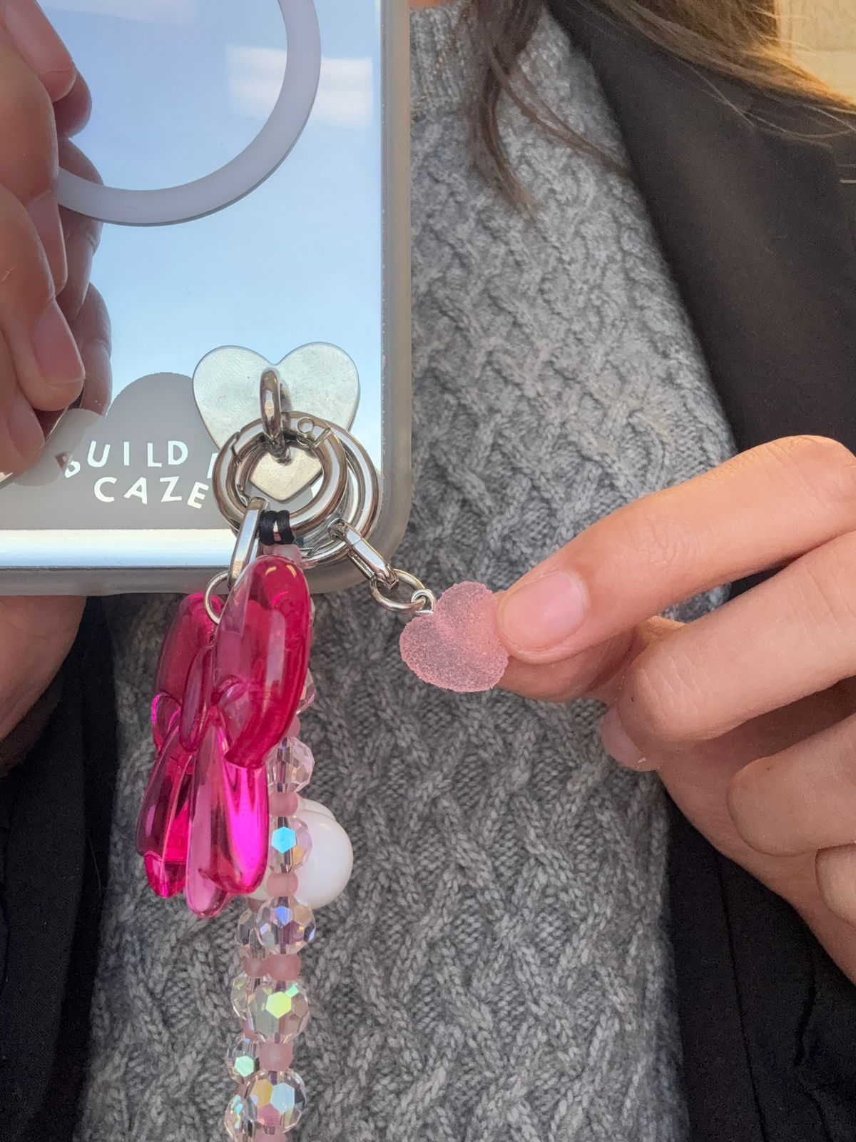 Charmie de conejito rosa estilo malvavisco para celular, accesorio de teléfono, dije de móvil, charm colgante.
