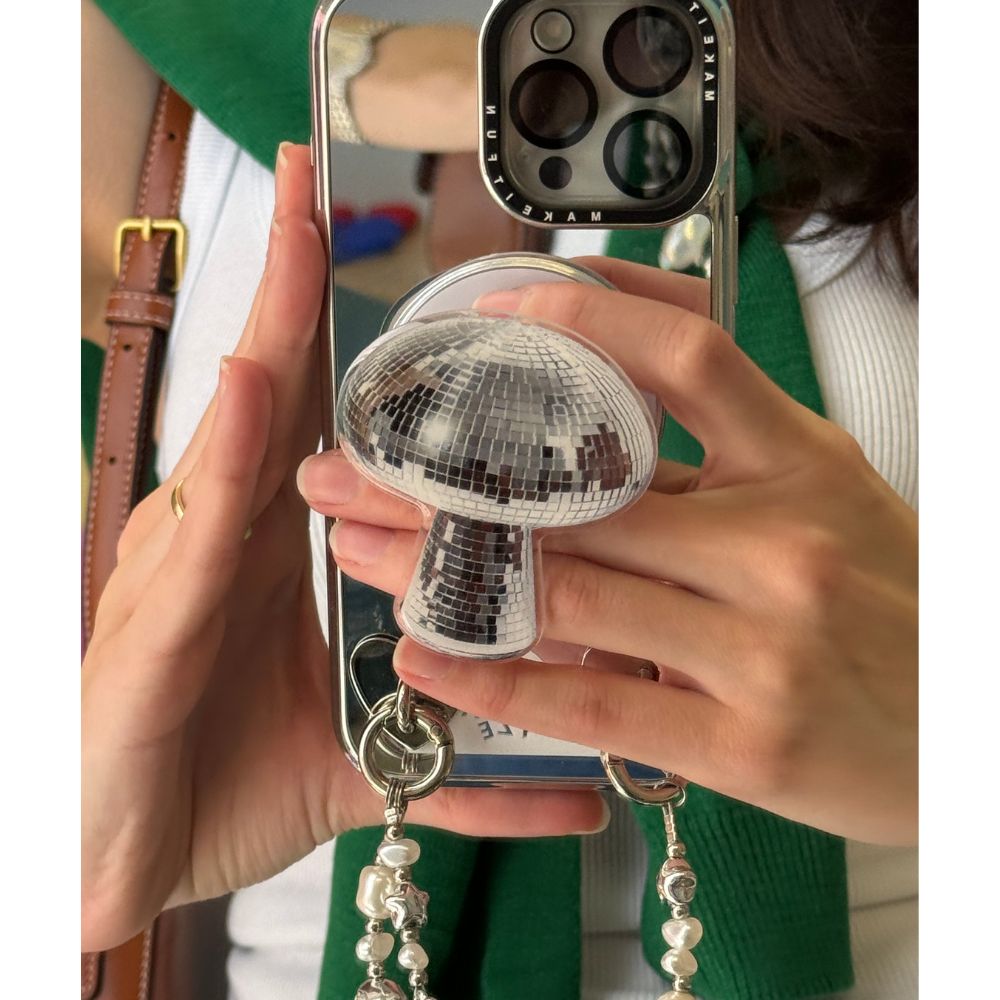 Agarre magnético para celular hongo disco ball plateado mejor agarre para mujer Build A Caze