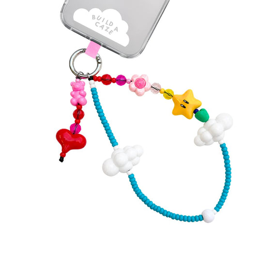 Correa de muñeca para celular perlas coloridas dijes nube estrella cute phone strap Build A Caze