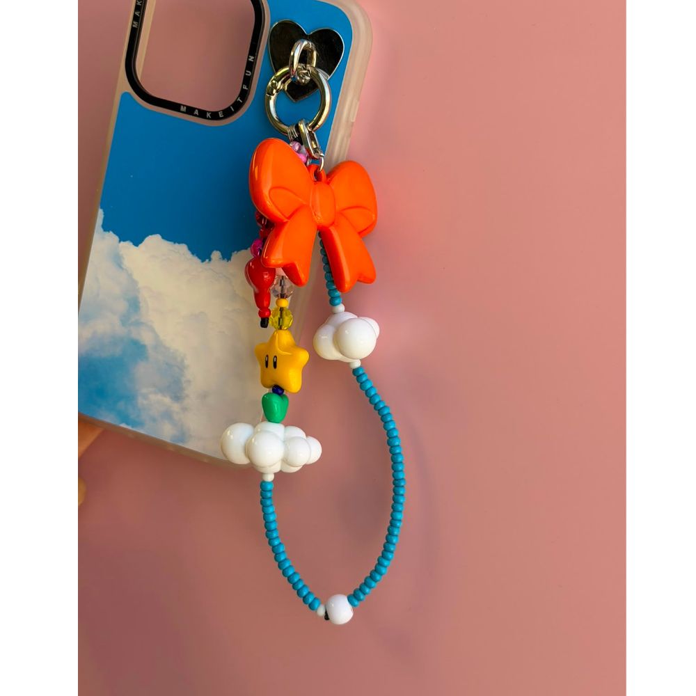 Correa de muñeca para celular perlas arcoíris dije moño accesorios para celular Build A Caze