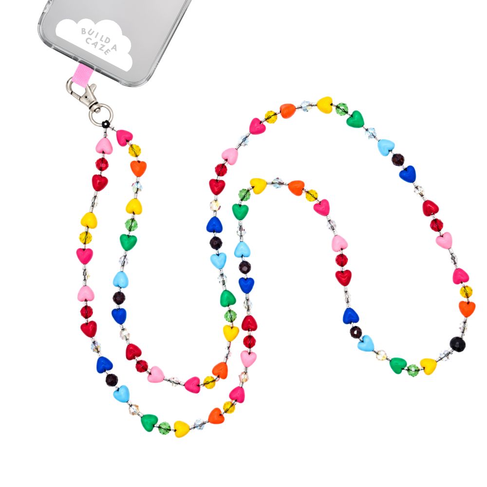 Correa para celular corazones arcoíris multicolor phone lanyard cruzada cute Build A Caze