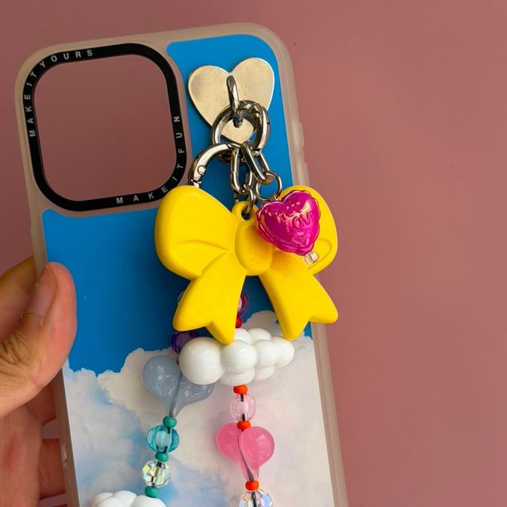 Dije para celular mini corazón magenta tornasol se engancha al case Build A Caze