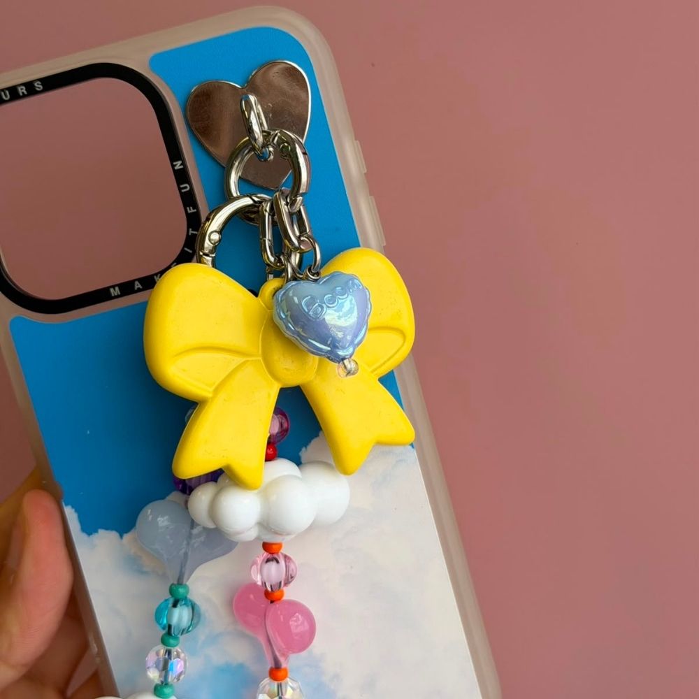 Dije para celular mini corazón celeste tornasol se engancha al case Build A Caze